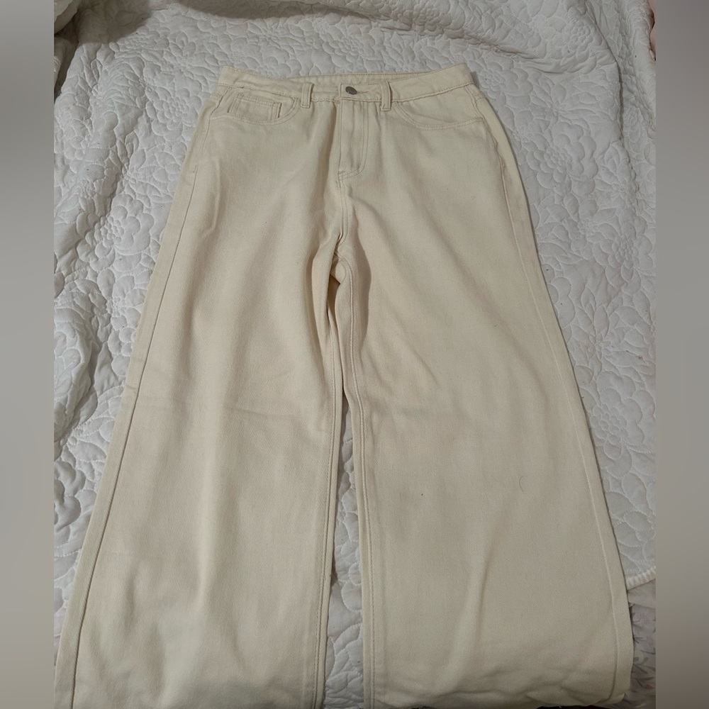 Cream Wide Leg Jeans